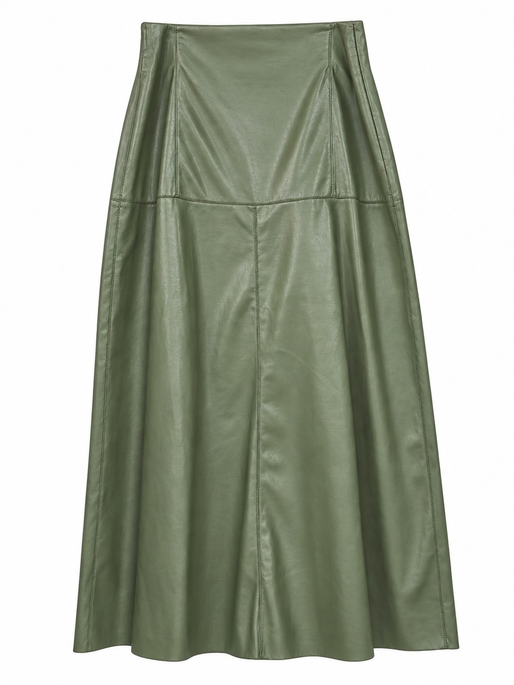 Zara Olive Green Faux Leather A-Line Midi Maxi Skirt, XL